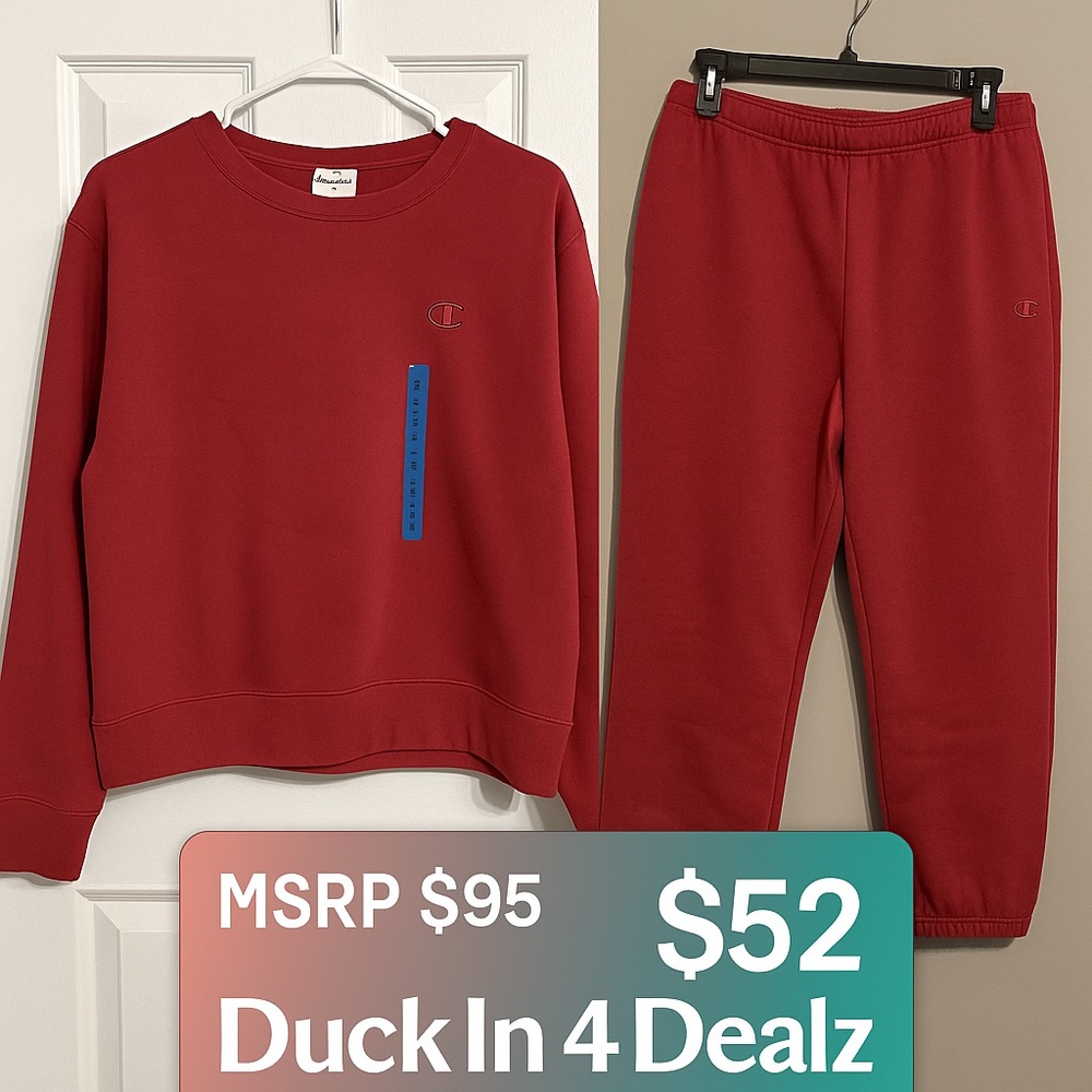 ❤️ Champion Powerblend Fleece Set – Crewneck Sweatshirt + Joggers NWT